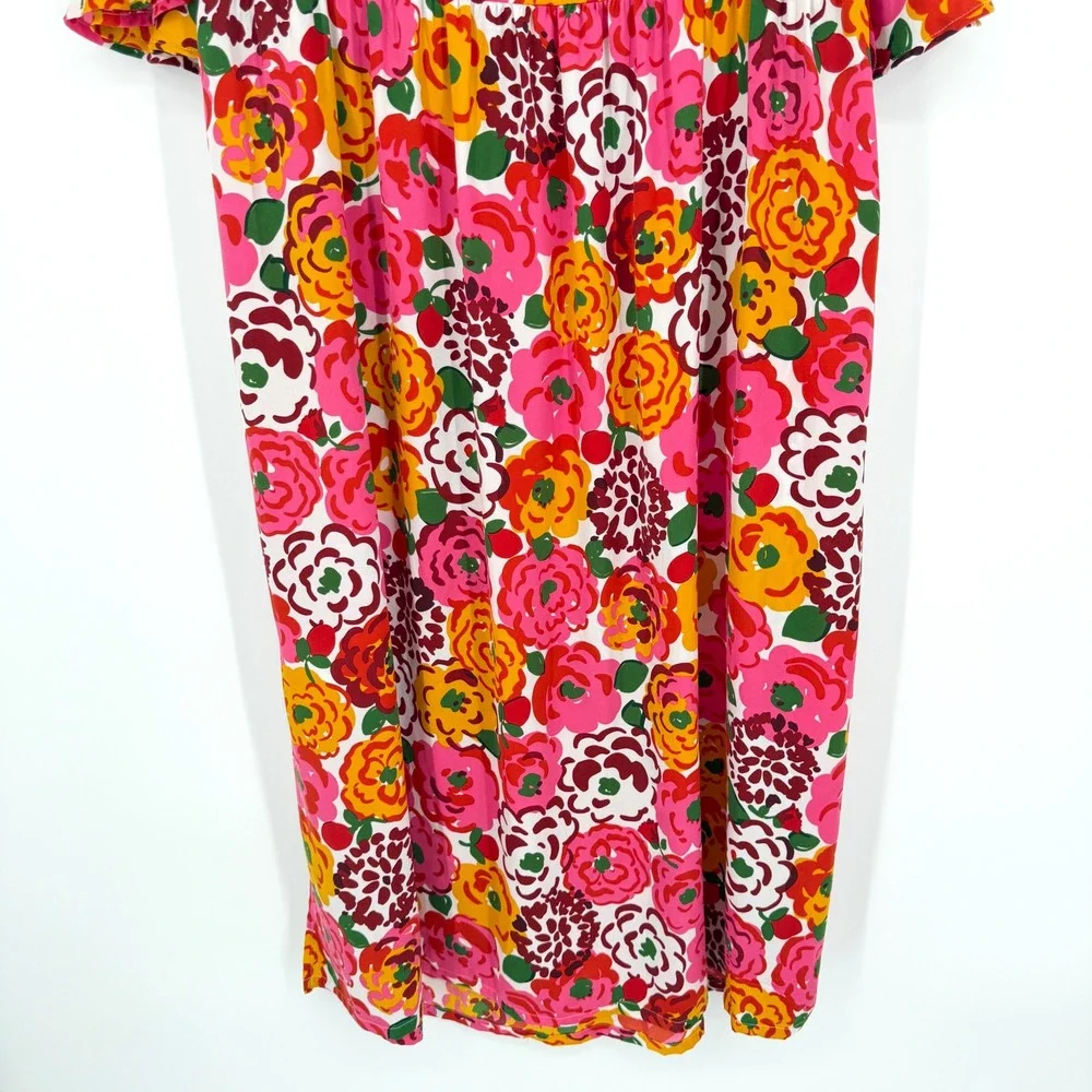 Kate Spade Utterly Famous Pink Floral Kimono Caftan Midi Dress Ruffle Sleeve M